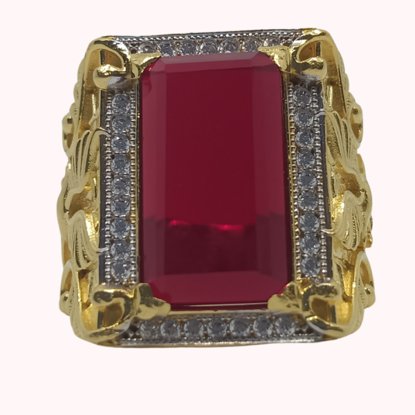 1 Gram Gold Ring with Red Ruby and Zirconia