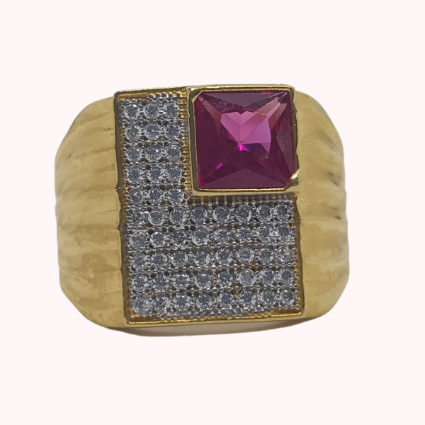 1 Gram Gold Ring with Pink Sapphire and Zirconia