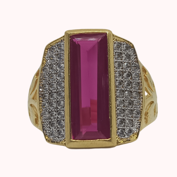 1 Gram Gold Ring with Pink Sapphire and Zirconia