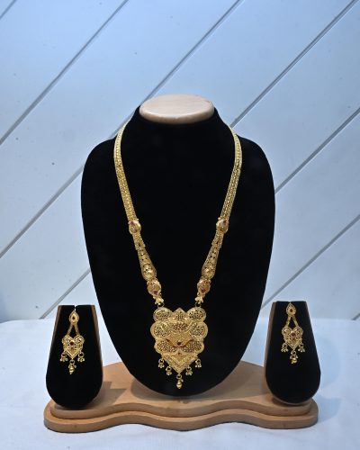 Elegant Temple-Style Long Necklace Set with Drop Earrings