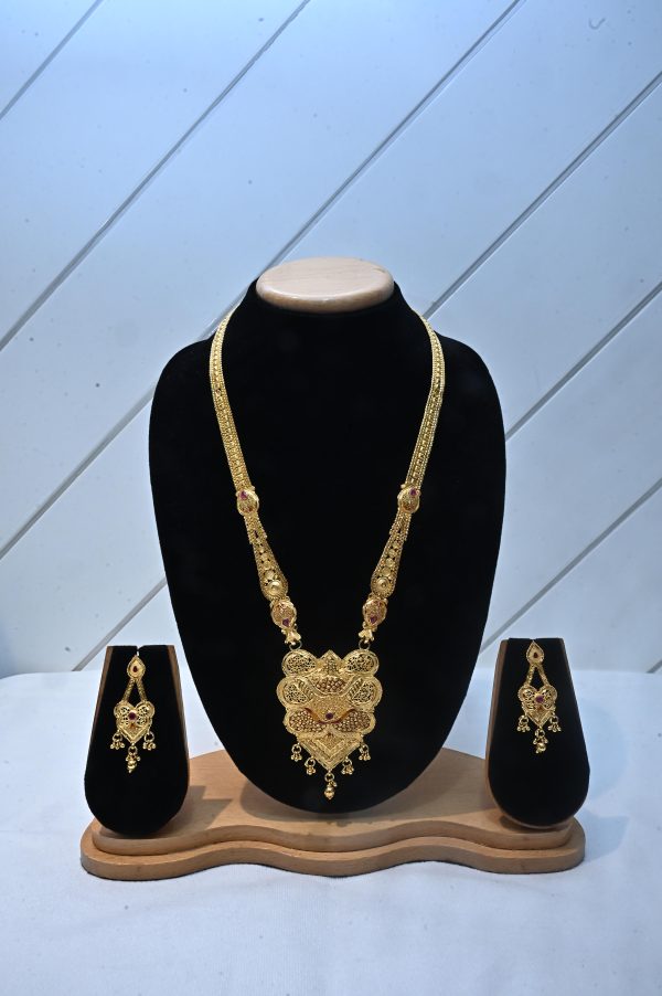 Elegant Temple-Style Long Necklace Set with Drop Earrings