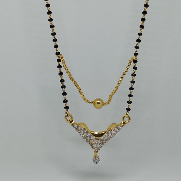 Minimalist Mangalsutra with Black Beads and Floral Design