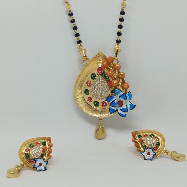 Meenakari Peacock Pendant Mangalsutra With Earing