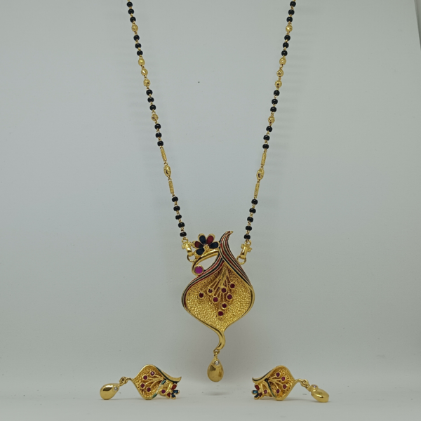 Black Bead Mangalsutra Peacock Penda With Earing