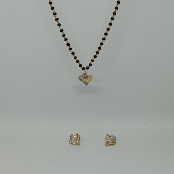 Sparkling Heart Black Bead Mangalsutra Set with Earing