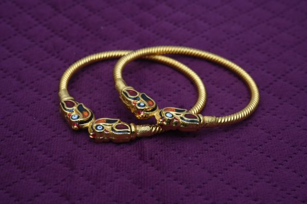 Enameled Peacock Bangle Pair