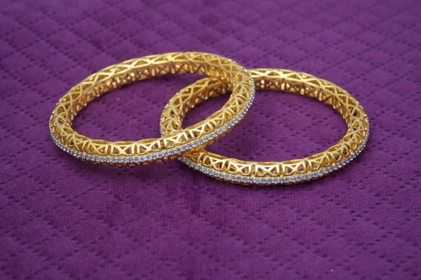 Intricate Cutwork Bangle Set with Cubic Zirconia