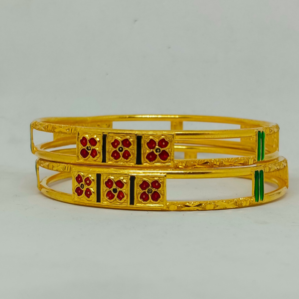 Enameled Floral Bangle Pair