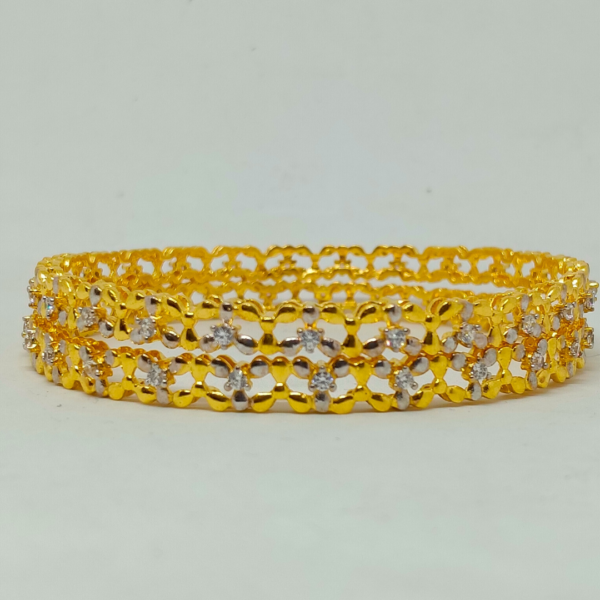 Dual-Tone Filigree Bangle Set with Cubic Zirconia
