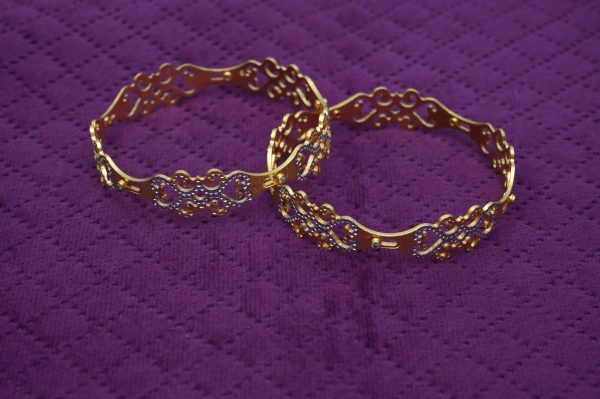 Dual-Tone Filigree Bangle Set with Cubic Zirconia