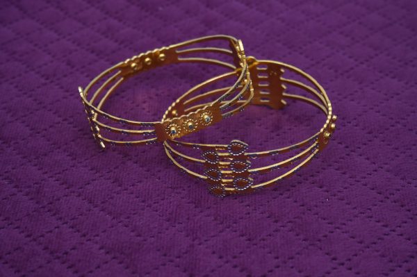Dual-Tone Textured Bangle Set with Cutouts